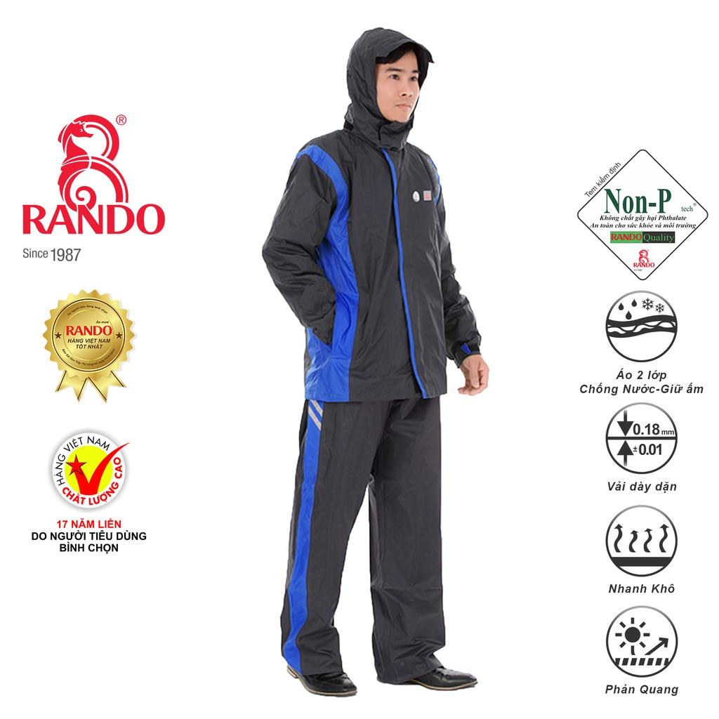 Áo Mưa Bộ Vải Dù Thời Trang Cao Cấp, GIÁ SỈ, RANDO Chính Hãng, Áo 2 Lớp Phản Quang, Không Thấm Nước Cho NAM NỮ Đi Phượt
