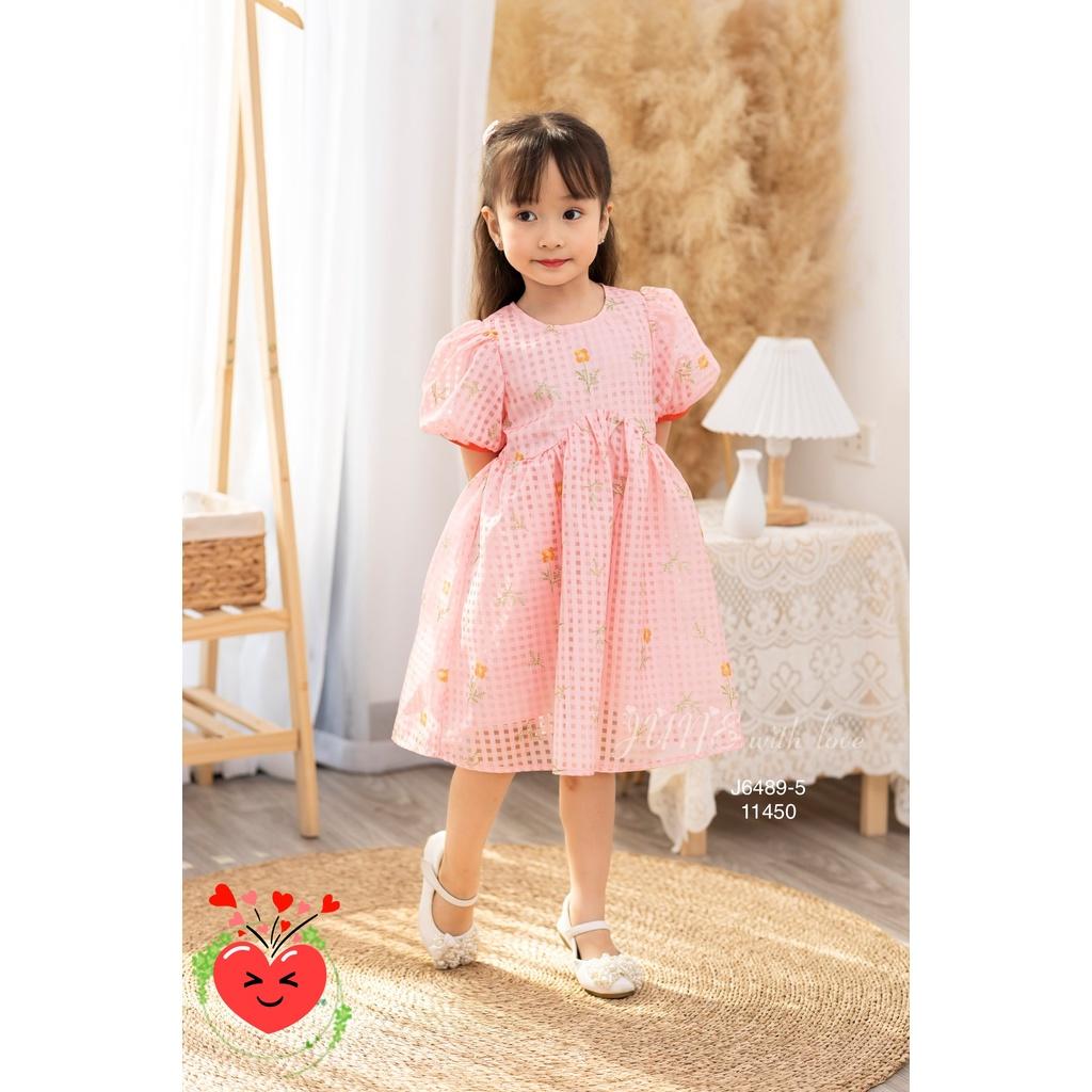 Đầm babydoll hoa cho bé gái tay phồng phong cách Hàn Quốc từ 12-35kg chất vải tơ mềm mát