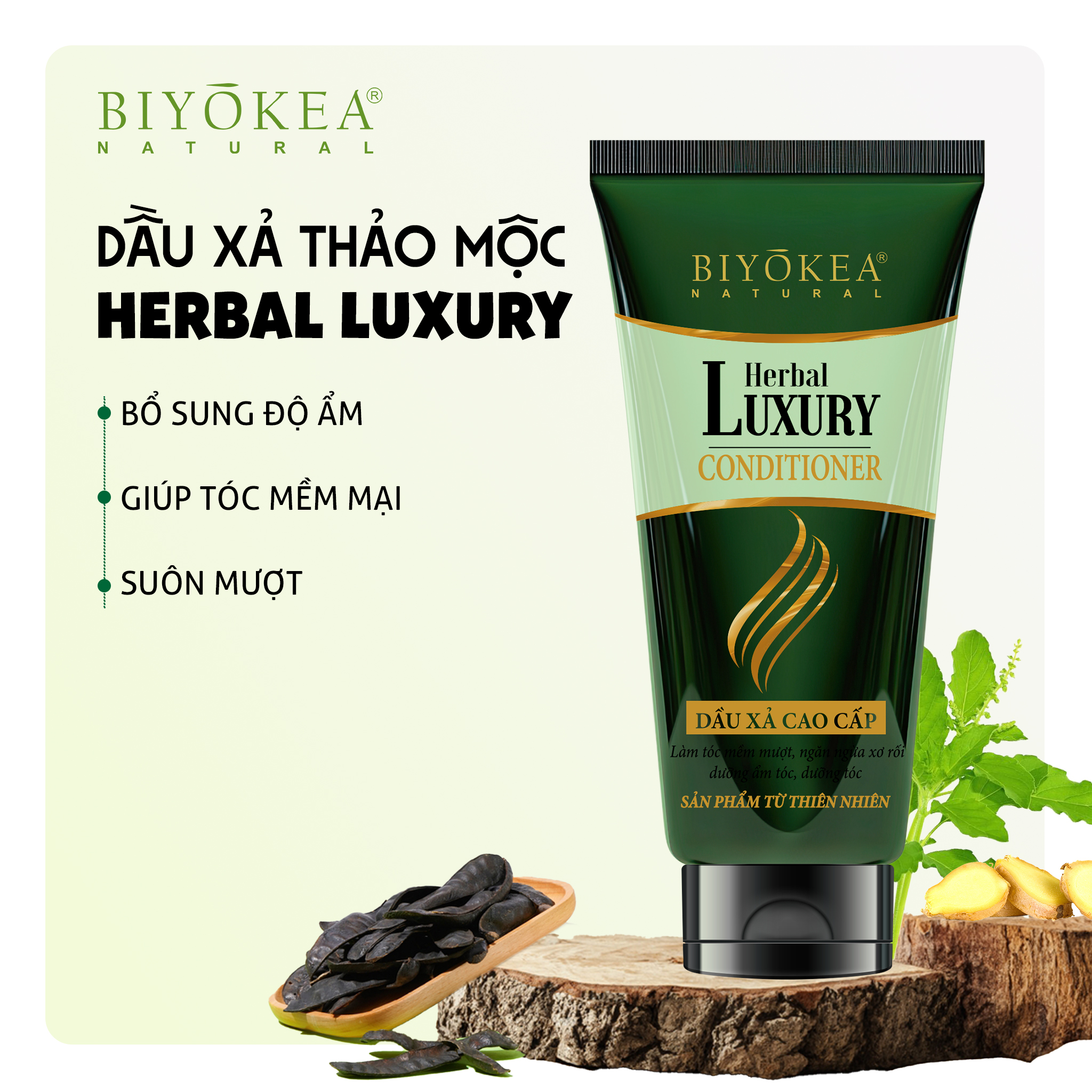 Dầu xả bồ kết thảo dược, kích thích mọc tóc, dưỡng tóc, ngừa xơ rối, phục hồi tóc suôn mượt Herbal Luxury Biyokea 320ml