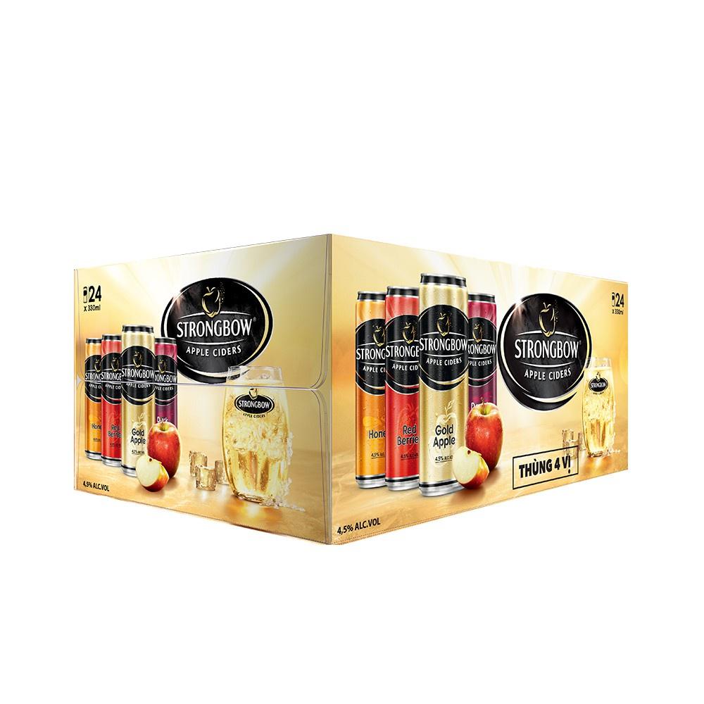 Thùng 24 lon Bia Hoa Quả Lên Men Strongbow Mix Vị 330ml 