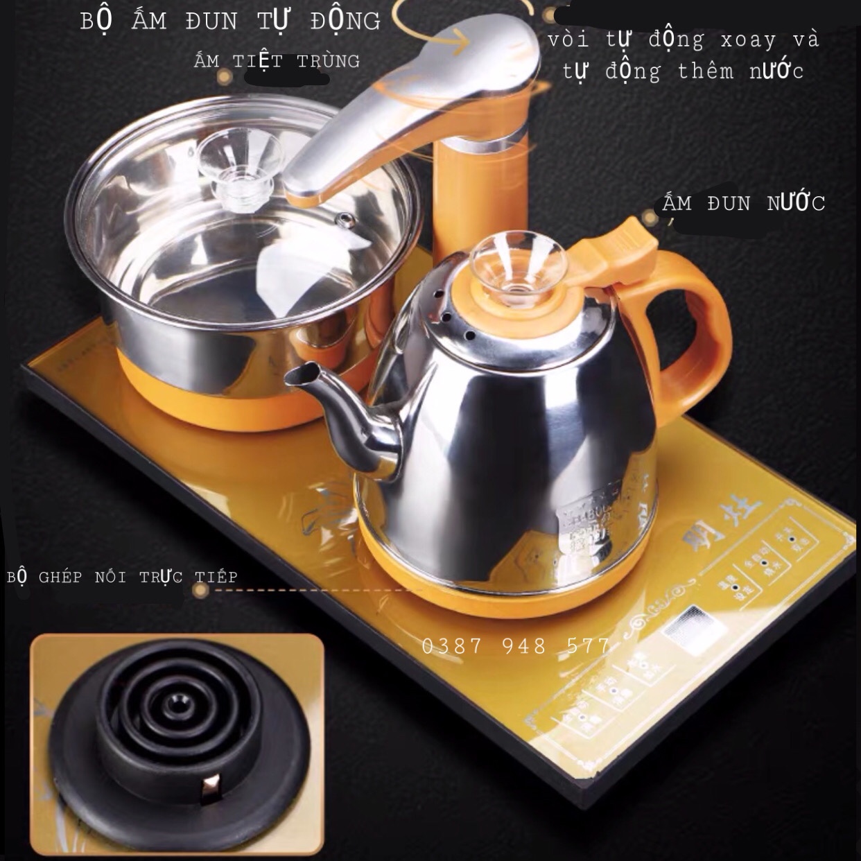 Bàn trà điện thông minh tự động đa năng phật di lặc khung gỗ cao cấp DL 12 ,Phong cách trà đạo,Một bộ đủ món như hình