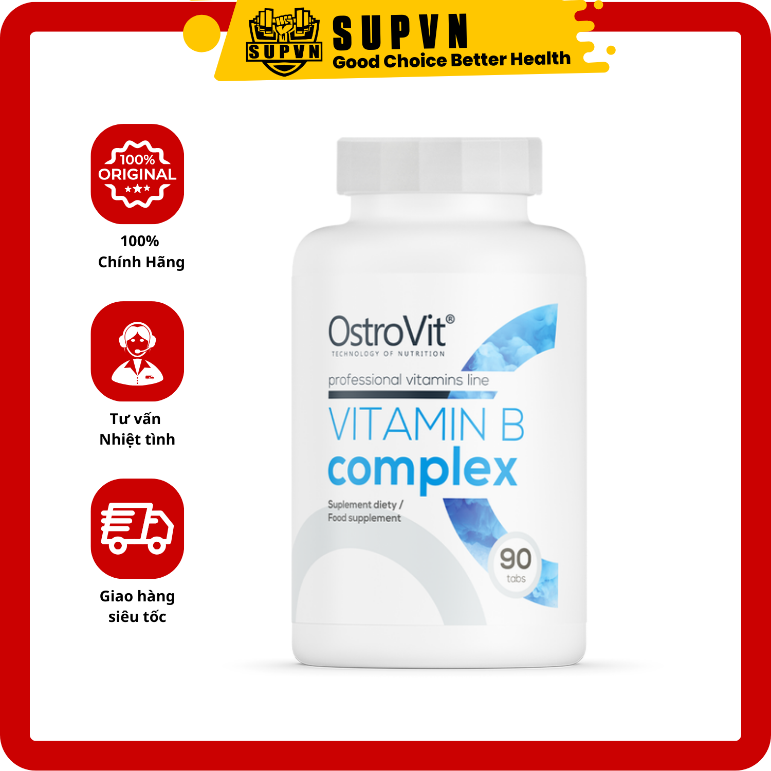 OstroVit Vitamin B Complex (90 Viên) - Thực phẩm bổ sung tổng hợp các loại Vitamin B
