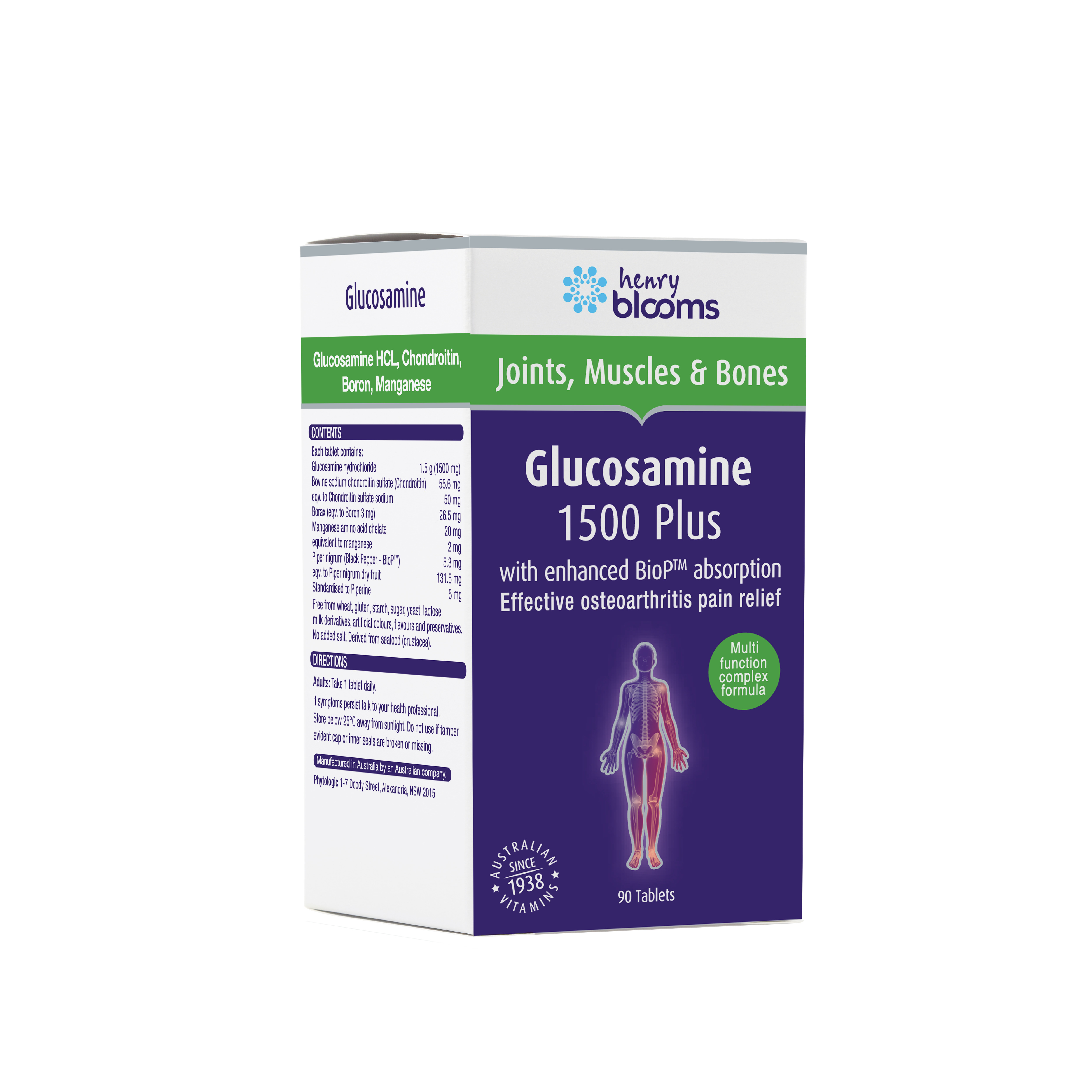 Viên Uống Henry Blooms Glucosamine 1500 Plus Bổ Xương Khớp Giúp Giảm Đau Nhức Xương Khớp Hiệu Quả đến từ Úc