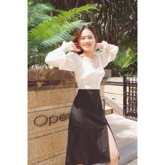 Chân váy đen dài xẻ chữ A Split Skirt