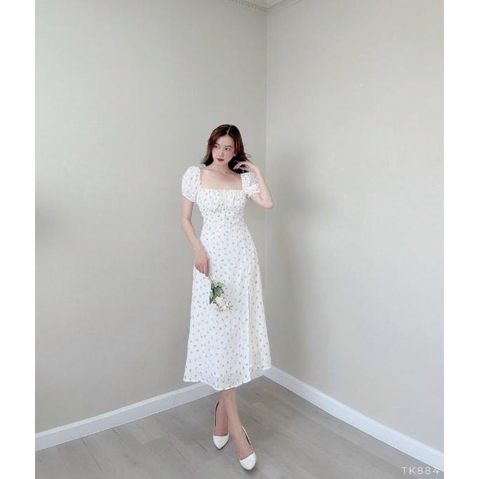 ĐẦM NỮ HỌA TIẾT TAY BO HÀNG THIẾT KẾ 2 LỚP