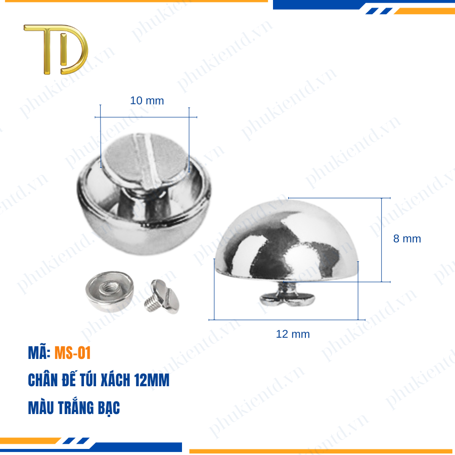 Chân đế túi xách, chân nấm túi xách 12mm cao cấp công nghệ Mạ điện Electroplating độ bền 5-8 năm