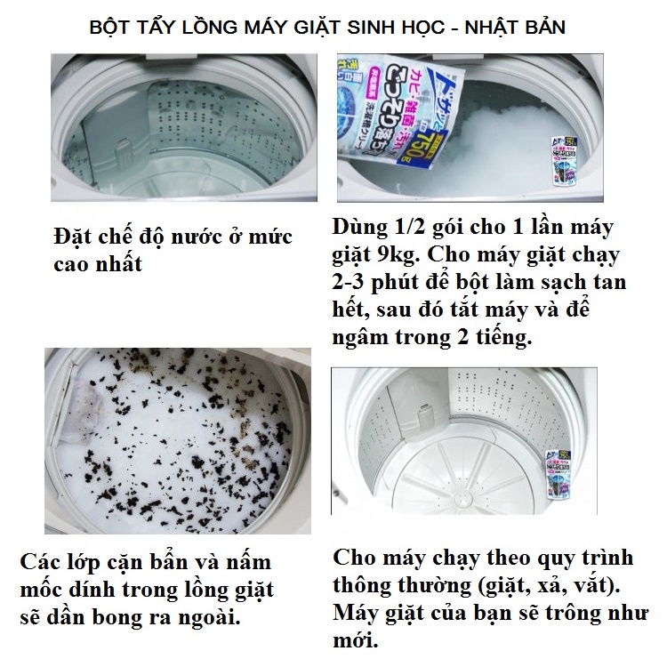 Set 02 Túi bột tẩy rửa, khử khuẩn lồng máy giặt sinh học cực mạnh , không chứa Clo 750gr - Nội địa Nhật Bản