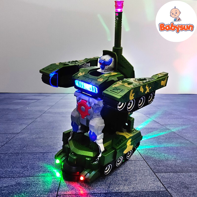 Đồ Chơi Xe Tăng Biến Hình Thành Robot Chạy Pin- Có Đèn Nhạc Vui Nhộn Combat Tank