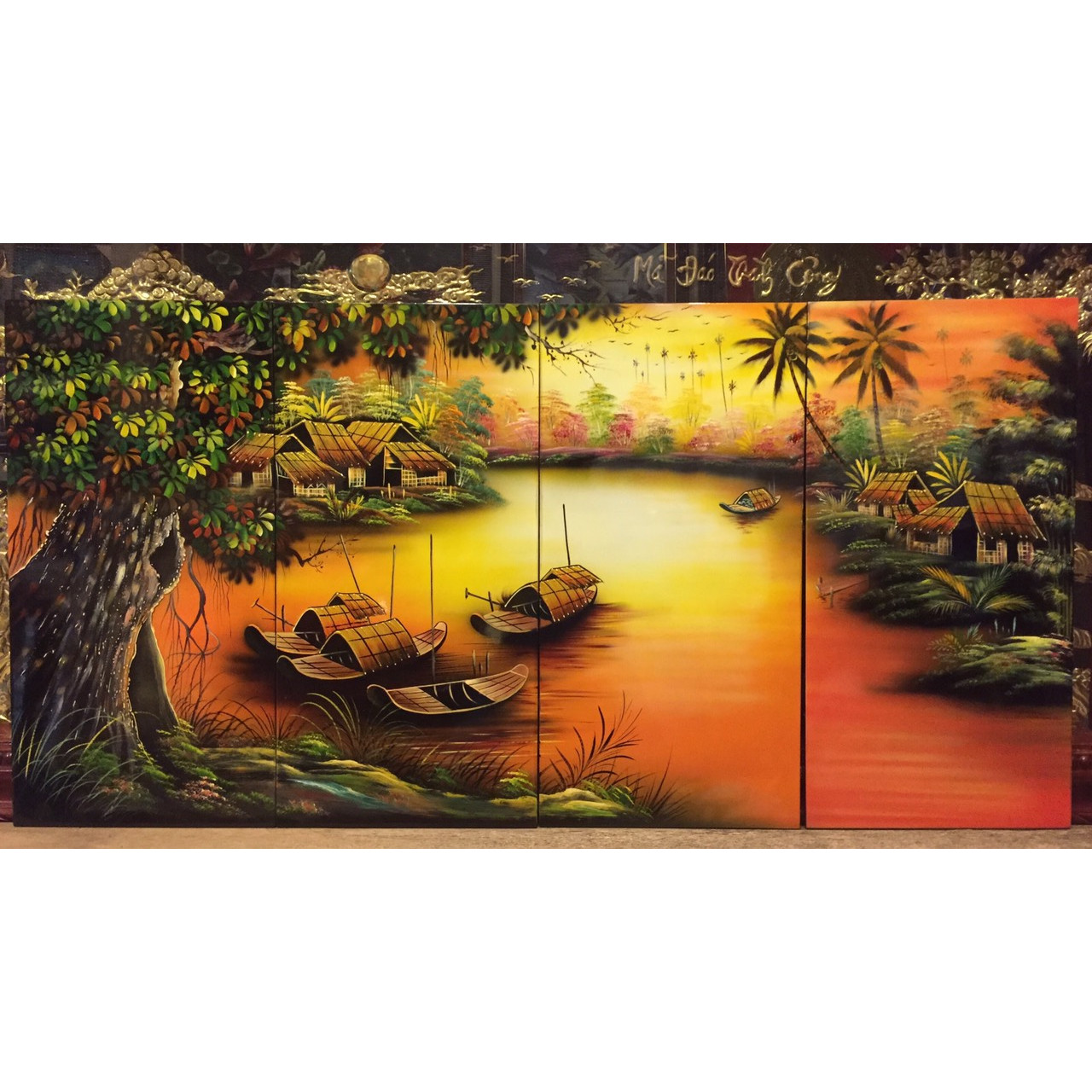 Tranh vẽ sơn mài đồng quê ( 60*120cm )