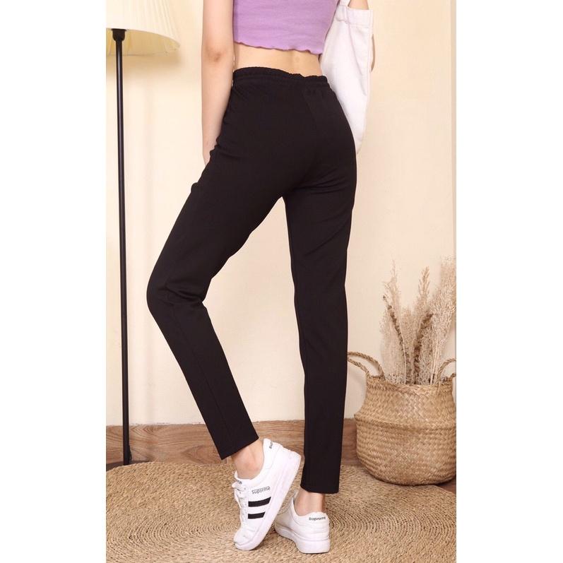 Quần jogger nữ trơn cao cấp, quần thể thao nữ có dây rút màu đen chất liệu Umi cao cấp sản xuất tại Việt nam