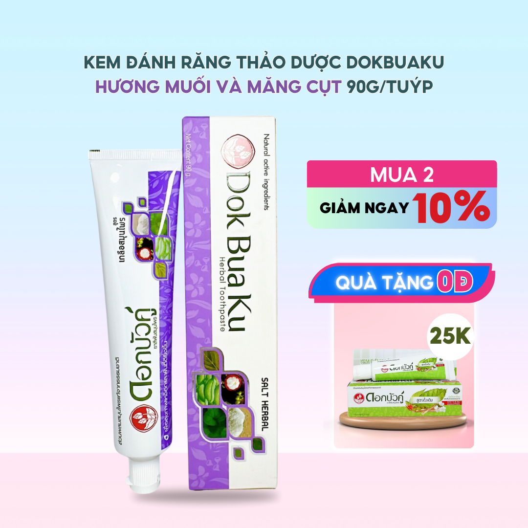 Kem đánh răng thảo dược hỗ trợ bảo vệ men răng và chăm sóc nướu Dokbuaku hương măng cụt và muối - 90g/Tuýp