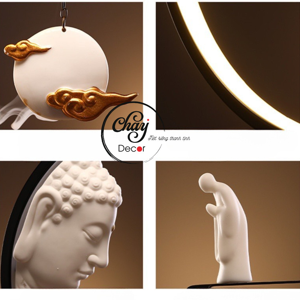 Đèn Led Thác Trầm Phong Thủy Nhất Tâm Bái Phật - Tượng A Di Đà Nghệ Thuật Trang Trí Hàng Đẹp