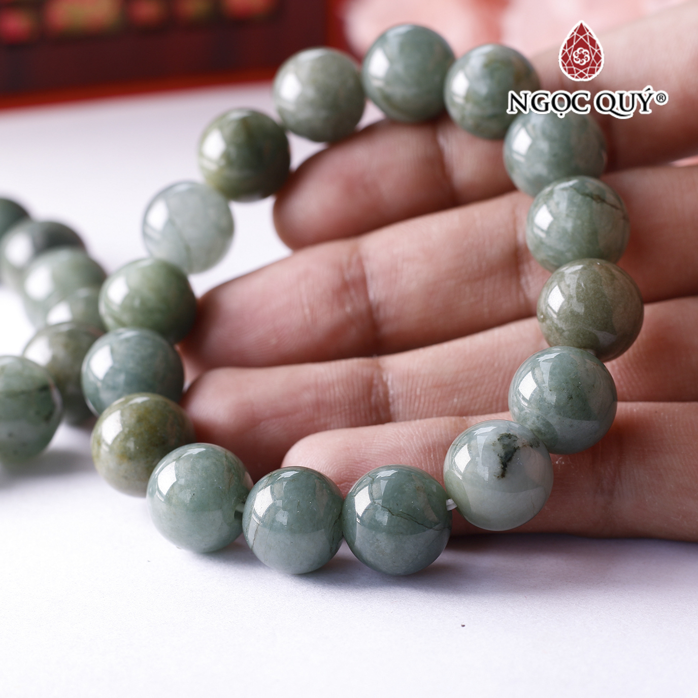Vòng tay hạt trơn đá cẩm thạch dầu 12mm mệnh hỏa, mộc - Ngọc Quý Gemstones