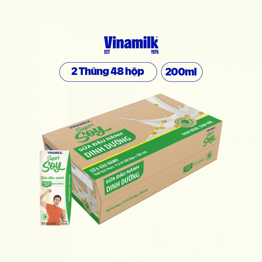 2 Thùng Sữa đậu nành Vinamilk Nguyên chất hộp 200ml - 48 hộp/Thùng