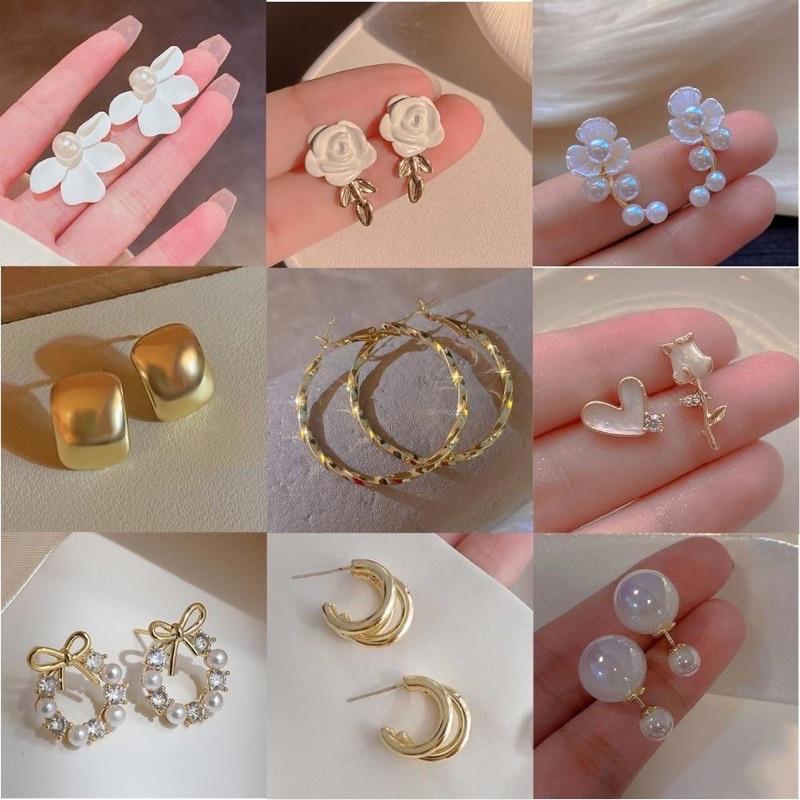 Bông tai hoa tai nữ mạ vàng phong cách Hàn Quốc khuyên tai tròn, dài thiết kế đẹp Vintage