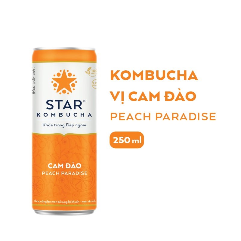 Lốc 6 lon thức uống lên men STAR KOMBUCHA Cam Đào / Peach Paradise (250ml/lon)