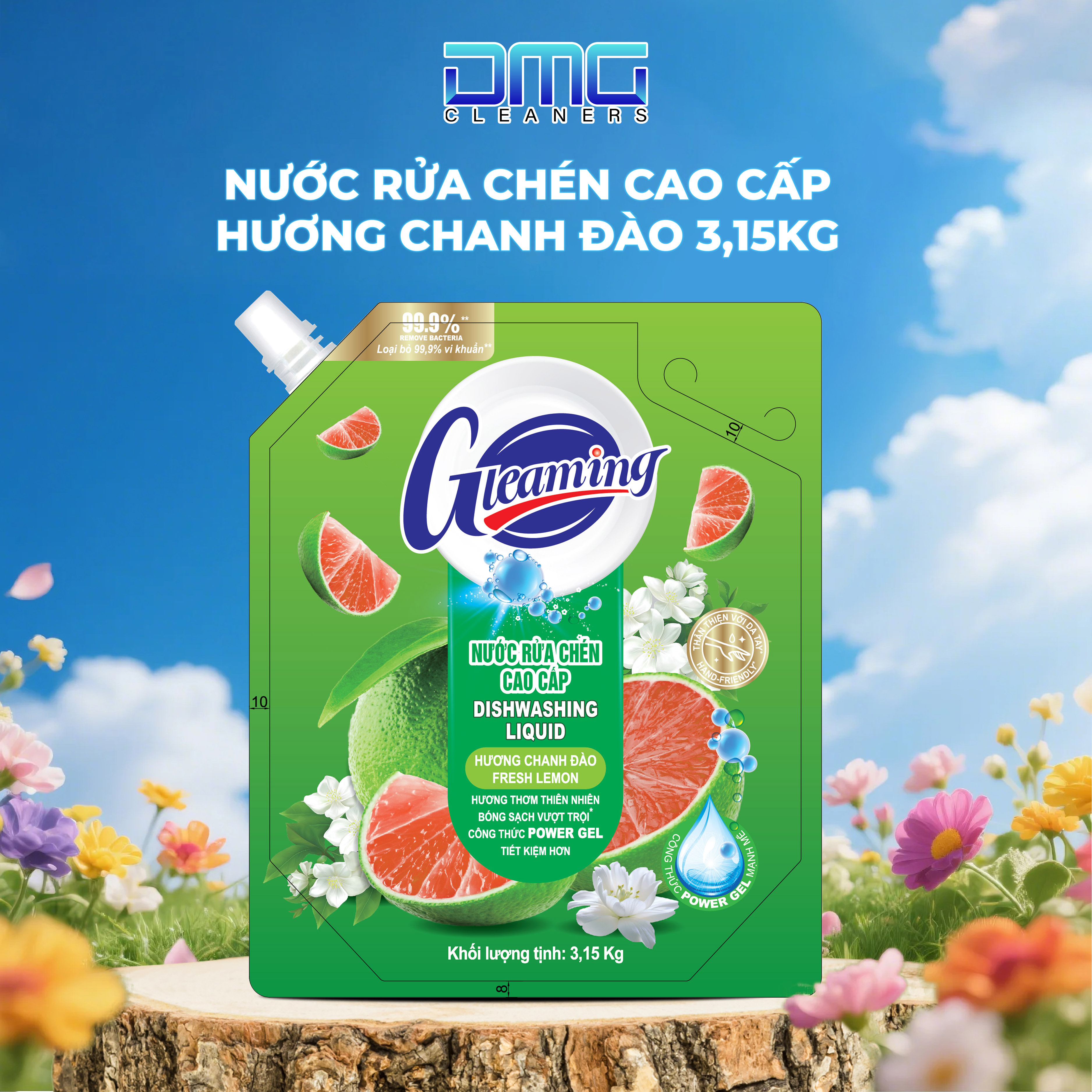 Túi Nước Rửa Chén Bát Cao Cấp Gleaming 3,15 Kg Hương Chanh Đào