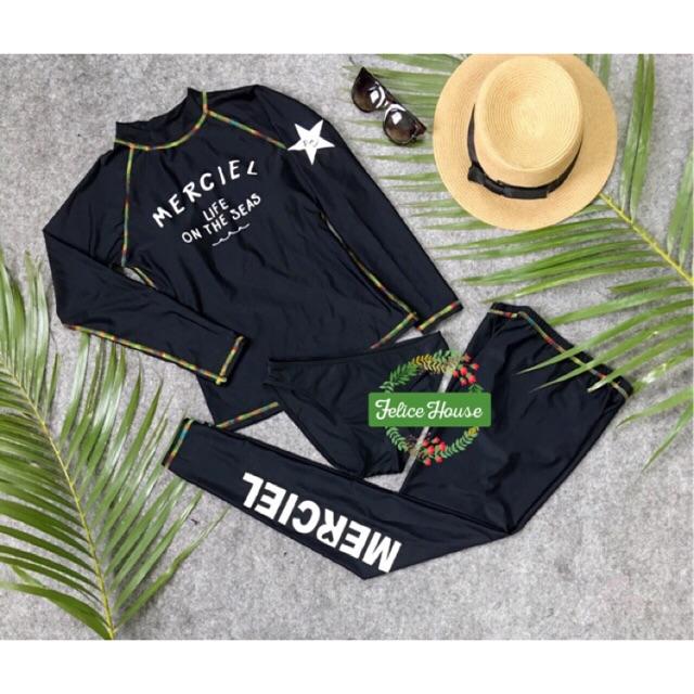 Bikini tay dài quần dài Merciel đen