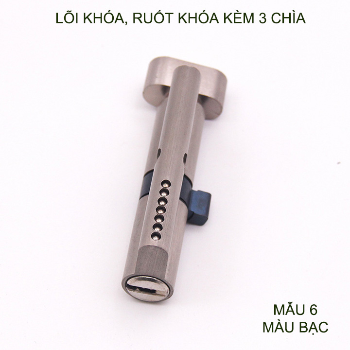 Lõi khóa cửa tay gạt dài 80mm, khóa 1 bên, vặn 1 bên kèm 3 chìa-Mẫu 6