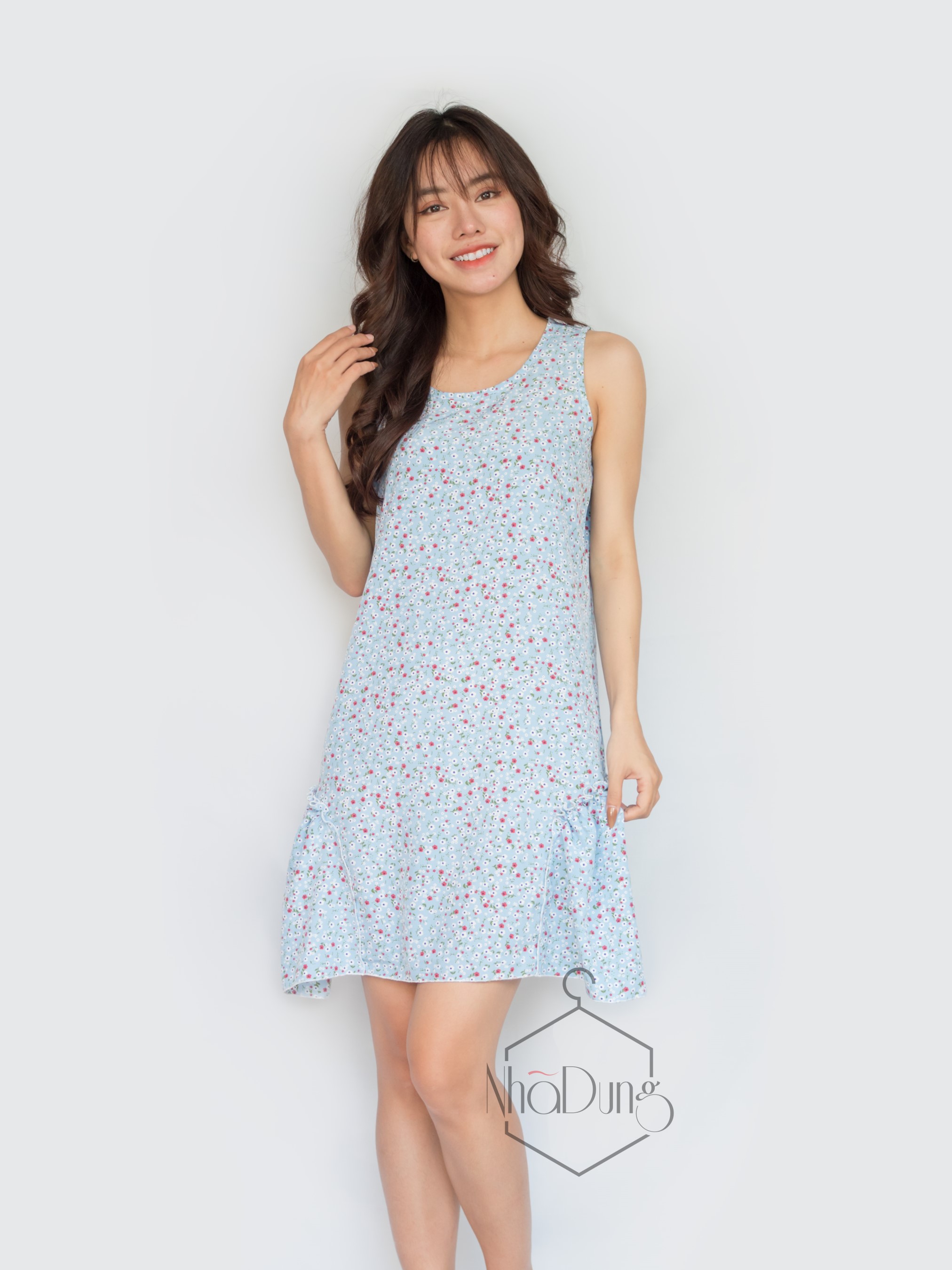 Đầm mặc nhà đầm đi chơi lụa cao cấp in họa tiết hoa nhí tà váy cách điệu dáng suôn dễ thương siêu mát dưới 70kg