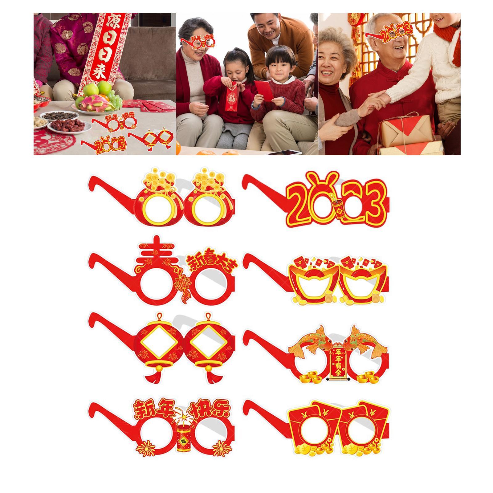 8x Cute New Year Photo Glasses Booth Props Frame Paper Prop Party Adults Kids Accessories