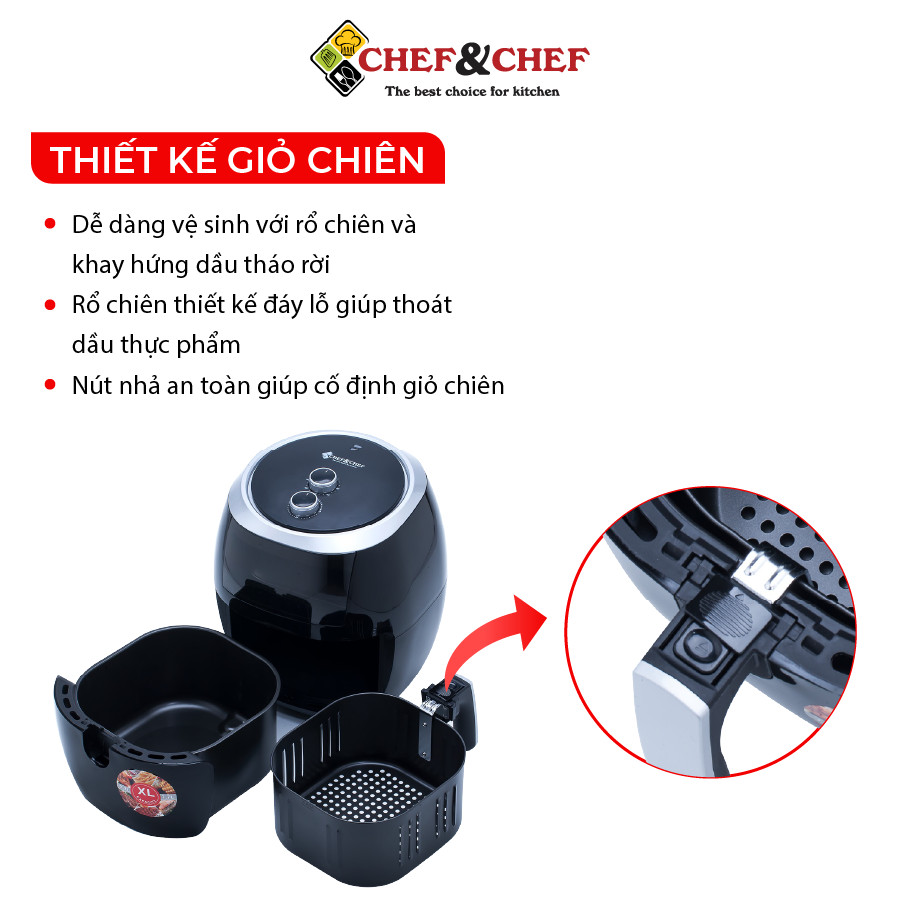 Nồi chiên không dầu Chef &amp; chef 7.7l (YJ – 707) đảo nhiệt 360 độ giúp thực phẩm chín đều - Hàng Chính Hãng