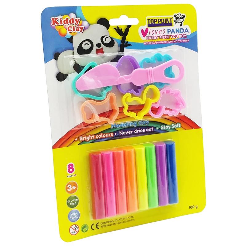 Đồ Chơi Đất Nặn 8 Màu + 6 Khuôn + Dao Cắt - Kiddy Clay ST-100-8+6SMT