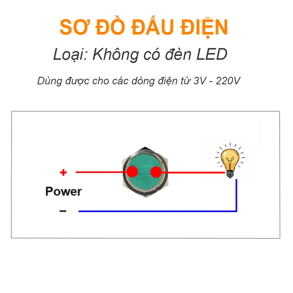 Nút công tắc nhấn giữ Tự khóa có LED 12mm (3V-6V, 12-24V, 110-220V) Vỏ Kim loại chống nước