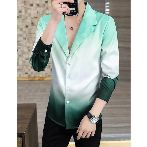 Áo sơ mi nam, Áo sơ mi dài tay cổ chữ V, In phối màu mang phong cách hàn quốc, lịch lãm sang trọng. Mã T14