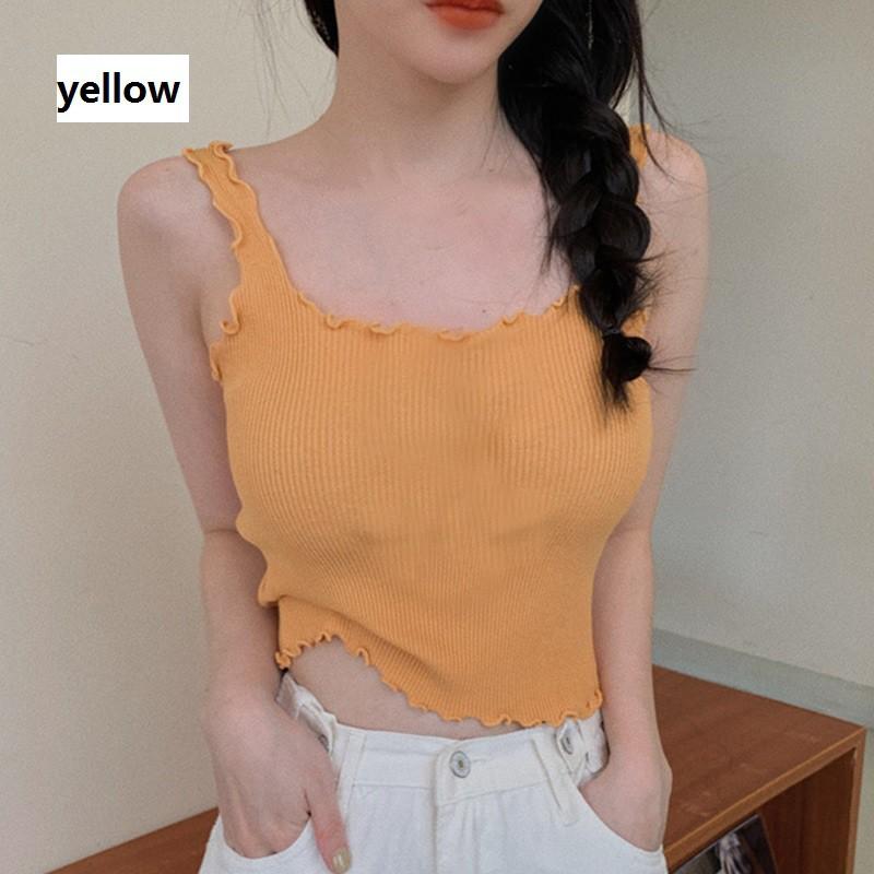 Áo Hai Dây Dệt Kim Màu Trơn Phong Cách Hàn Quốc