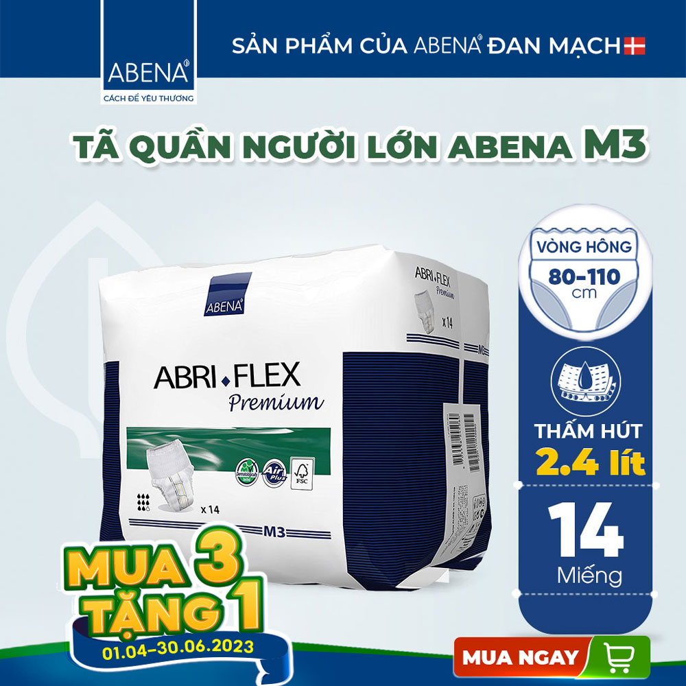 Combo 3 Bịch Tã Quần Người Lớn Abena Abri Flex Premium M3- Nhập Khẩu Đan Mạch (Gói 14 miếng)