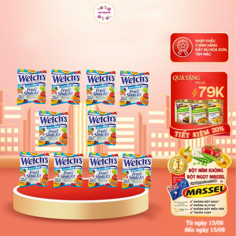 Combo 10 Gói Kẹo dẻo trái cây hỗn hợp - Welch's Mixed Fruit Snack (22,7g/gói)