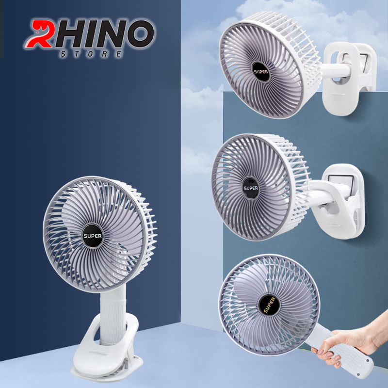 Quạt cầm tay mini siêu mát Rhino F402 tích điện với 3 mức độ gió, kèm đế, lượng pin cao - Hàng chính hãng