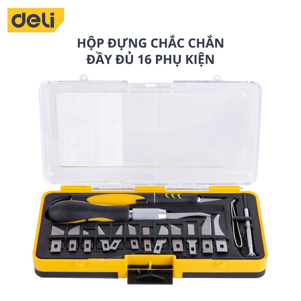 Bộ Dao Điêu Khắc. Chạm, Trổ, Tách Ghép 16 Chi Tiết Deli Cao Cấp Chính Hãng - Đa Năng, Sử Dụng Cho Nhiều Mục Đích DL-DP1