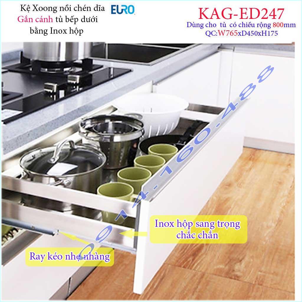 Kệ xoong nồi KAG-ED247-80cm inox hộp, Kệ đựng chén bát-nồi xoong inox hộp âm tủ 80cm