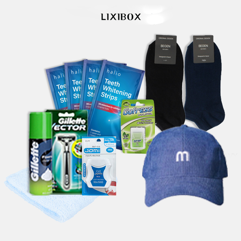 [HB Gift] Bọt Cạo Râu, Dao Cạo Râu Gillette, Mũ Lưỡi Trai, Kẹo Gofress, Khăn Mặt, Chỉ Nha Khoa Jomi, Vớ Navy, Vớ Đen, Miếng Dán Trắng Răng