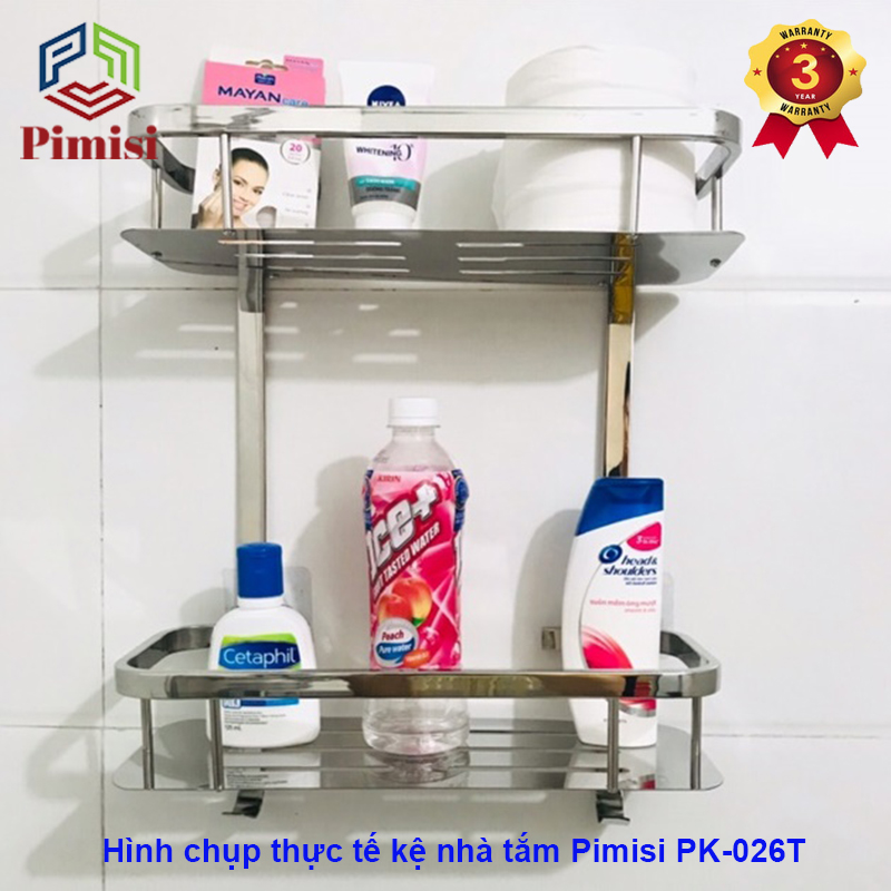 Kệ Nhà Tắm Để Đồ Gắn Tường Phẳng Thẳng Hay Để Góc Pimisi Inox 304 Hình Chữ Nhật Đựng Đồ Trong Phòng Tắm Sáng Bóng Dễ Vệ Sinh Hoặc Kệ Nhà Bếp 1 - 2 Tầng Thông Minh Gắn Tường Bằng Khoan Đinh Vít Chắc Chắn | Hàng Chính Hãng