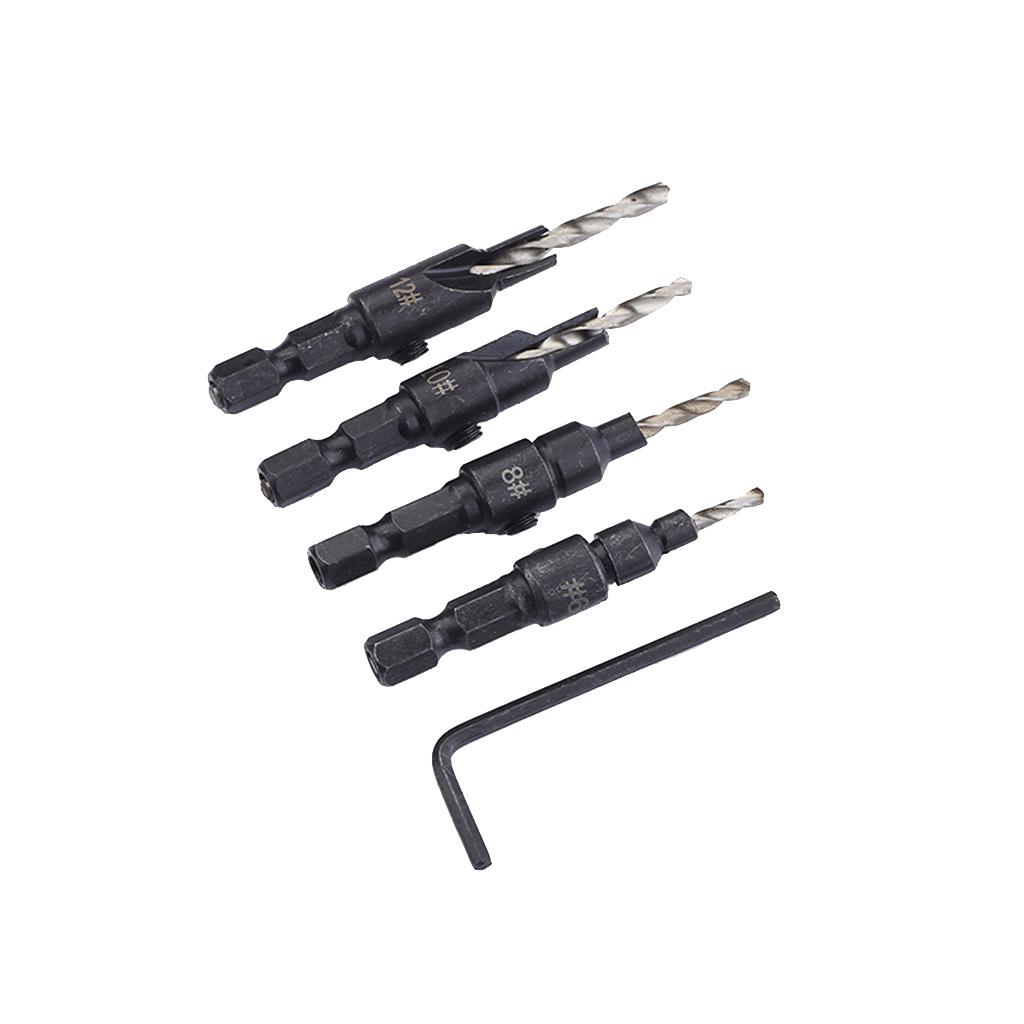 4Pcs Titanium Coated Countersunk Drill Bit Set Hexagonal Shank Woodworking