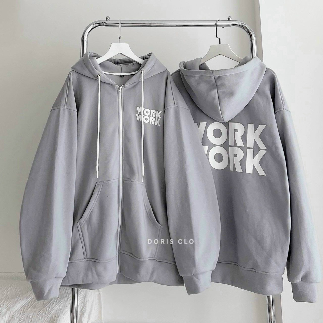 Áo Khoác Thun Nỉ Chữ WORK Có Nón Mũ 2 Lớp - Kiểu Hoodie Có Khóa Kéo Zip - Nam Nữ Cặp Đôi Mặc Thu Đông