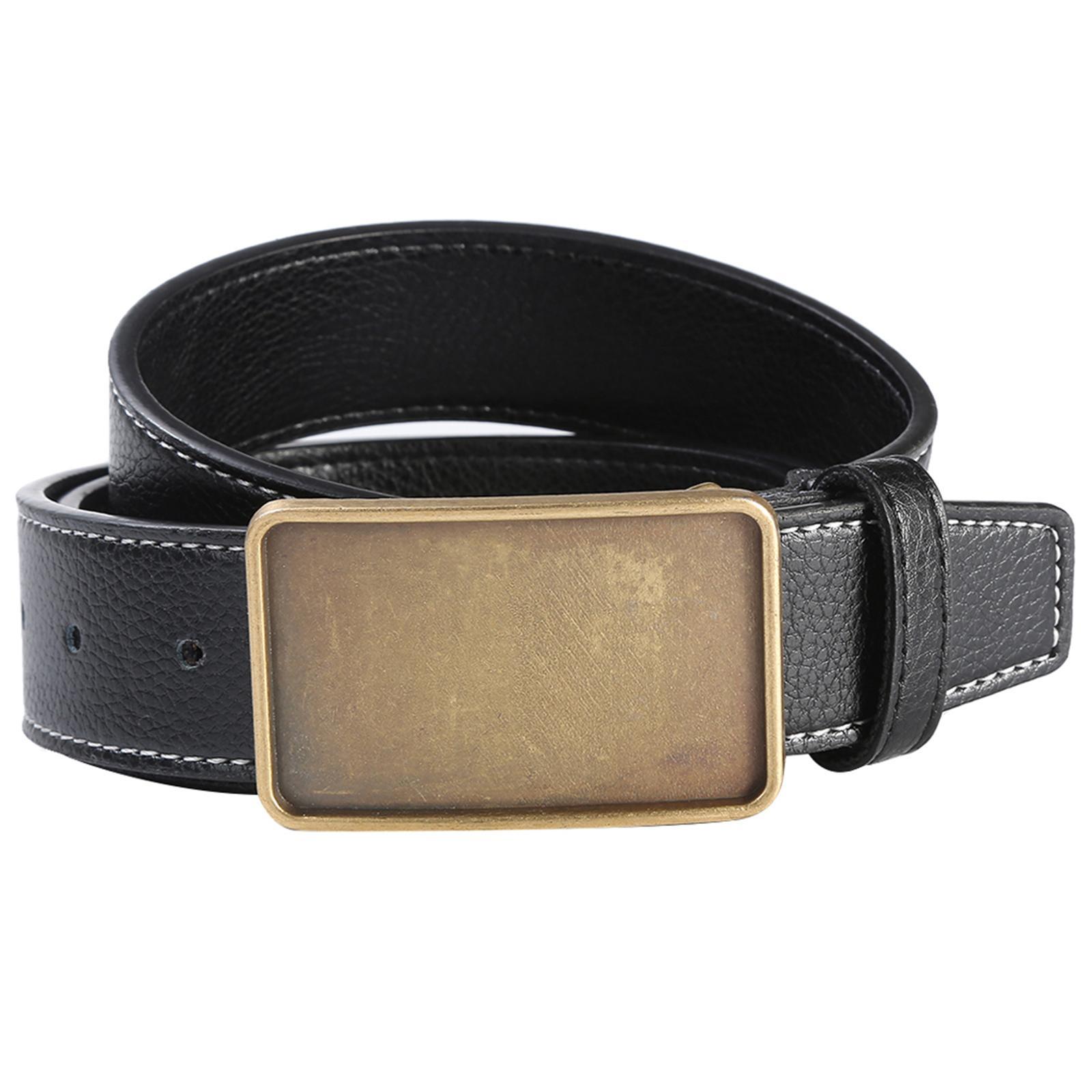 Men PU Leather Belt Metal Buckle Western Cowboy Belt Coat Black