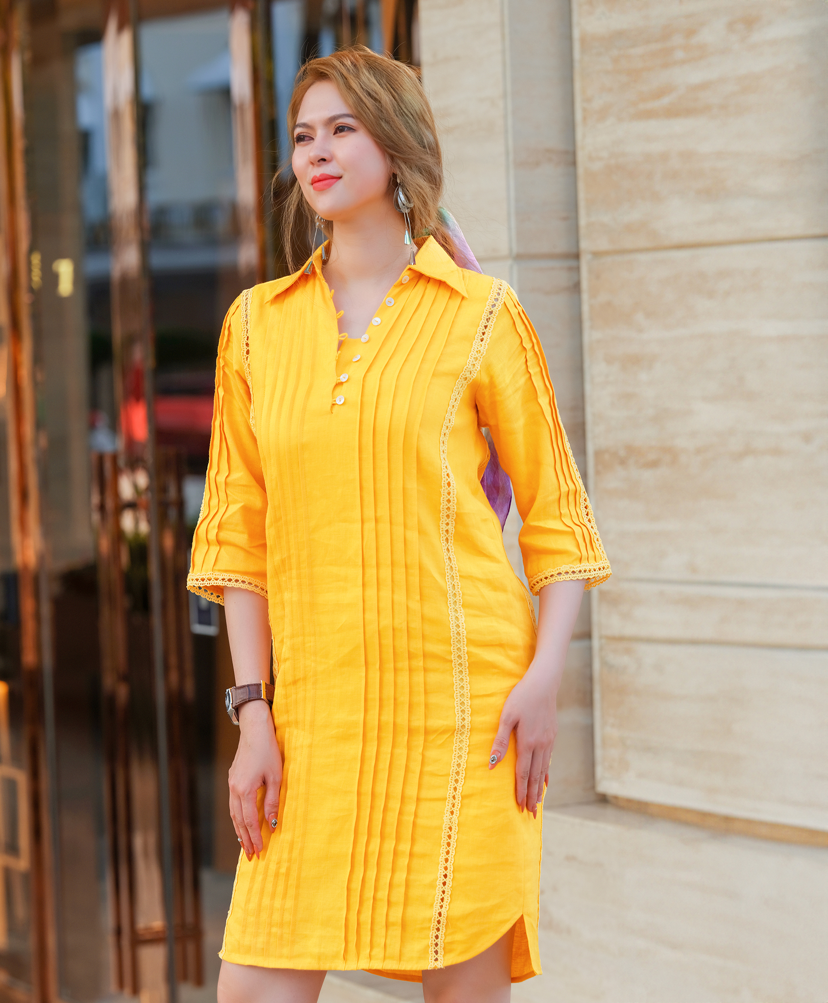 Hình ảnh Đầm Sơ Mi Linen Tràng An DRE135 thời trang thiết kế Hity