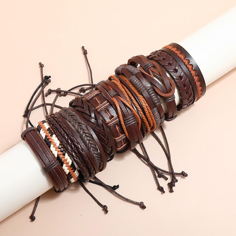 Bộ 12 Vòng Đeo Tay Da Cá Tính Màu Nâu Handmade