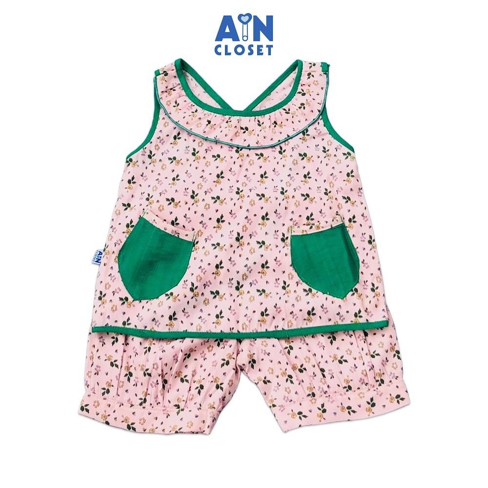Bộ quần áo ngắn bé gái họa tiết Hoa nhí hồng túi xanh - AICDBG2SFD4Z - AIN Closet