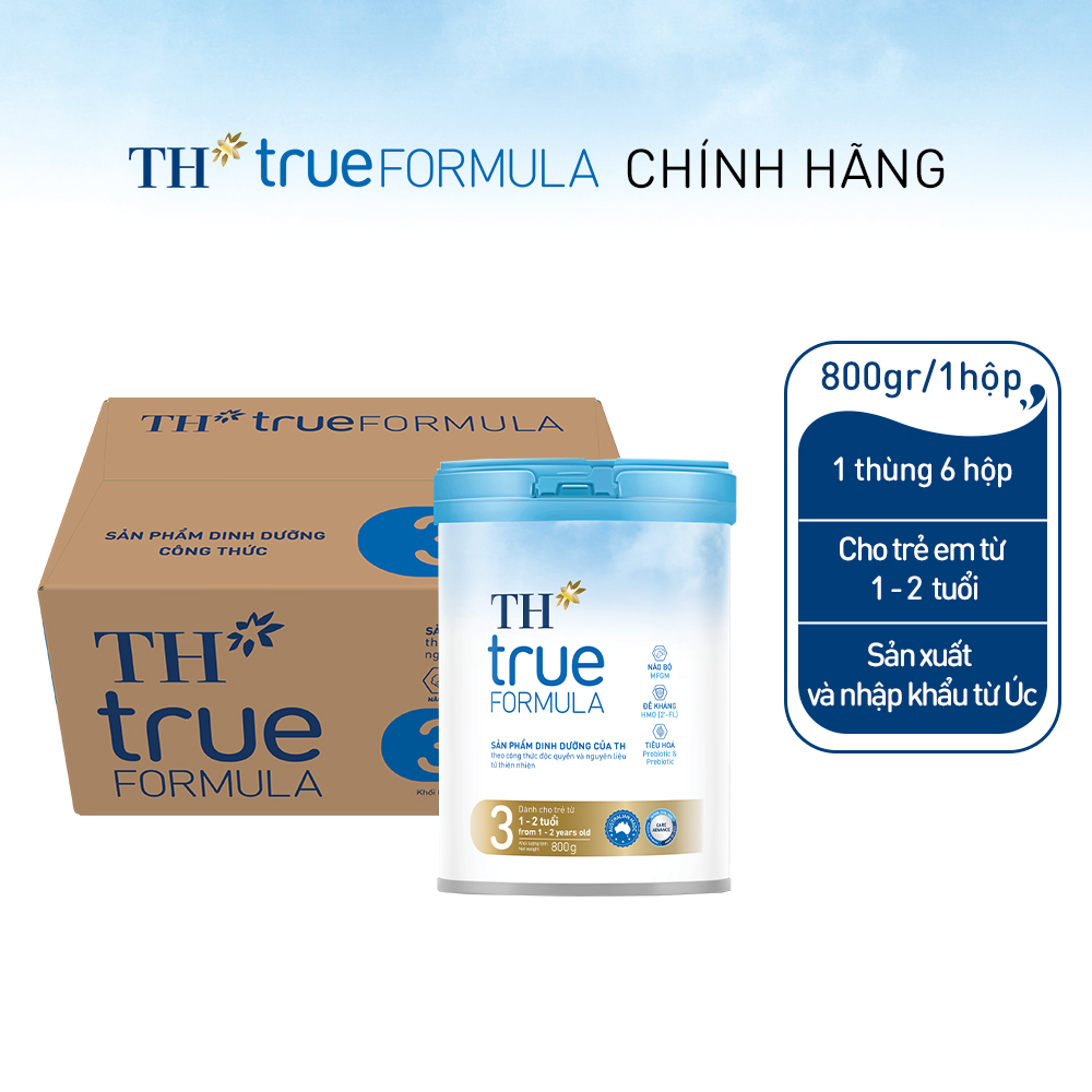Thùng 6 hộp sản phẩm dinh dưỡng công thức cho trẻ từ 1 đến 2 tuổi TH True Formula 3 800g