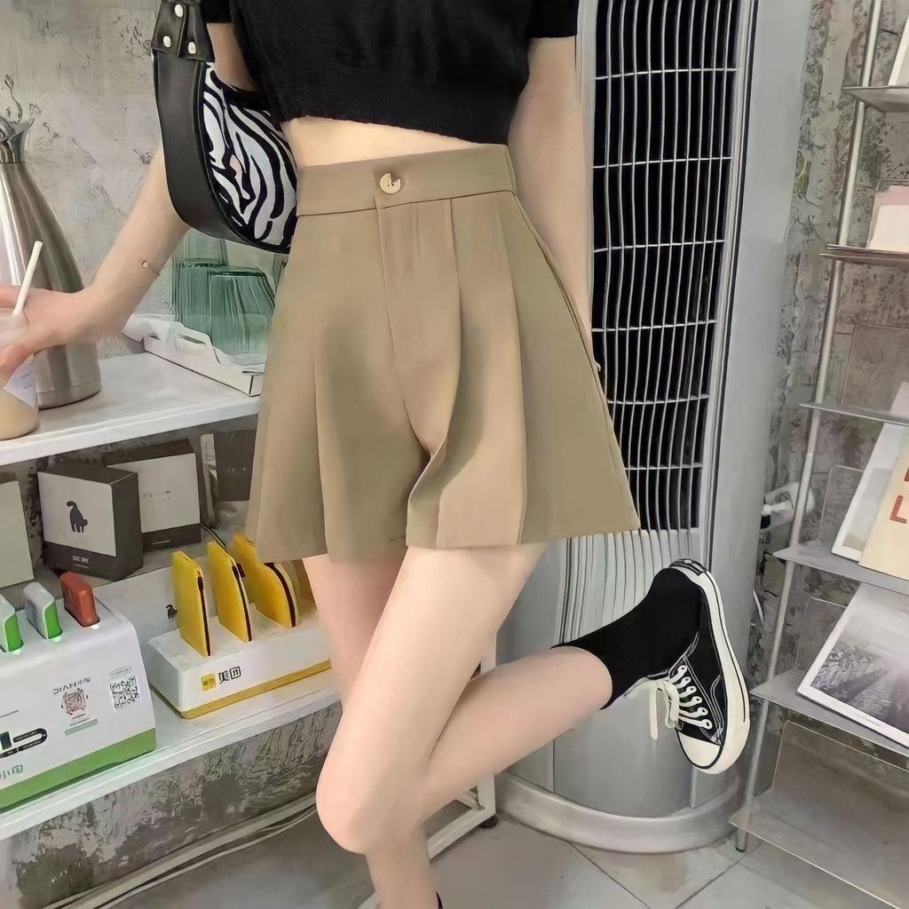 Quần Short Xếp Ly Nữ Cạp Cao Ống Rộng Tuyết Mưa