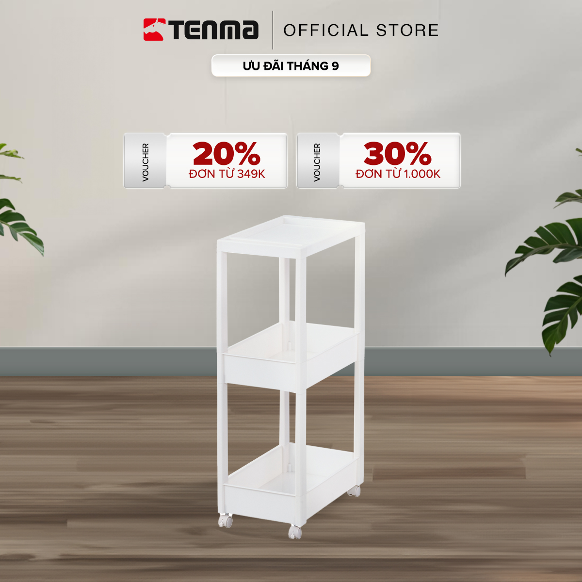 Kệ Nhựa Lớn Đa Năng 3 Tầng TENMA, Có Bánh Xe W-002W