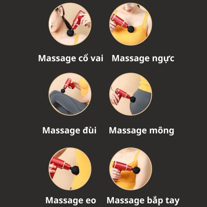 Máy mát xa massage mini đa năng cầm tay 6 chế độ tặng kèm 4 đầu massage