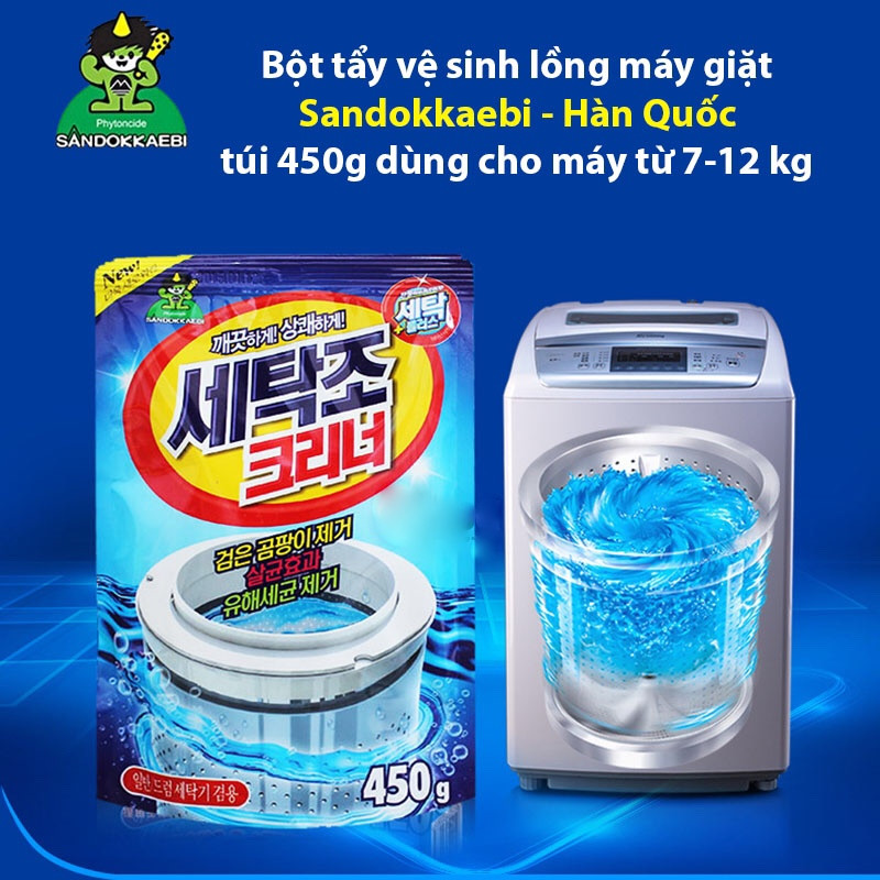 Combo áo trùm máy giặt 2 lớp cao cấp (giao màu ngẫu nhiên) + bột tẩy vệ sinh lồng máy giặt nhập khẩu Hàn Quốc (450gr)