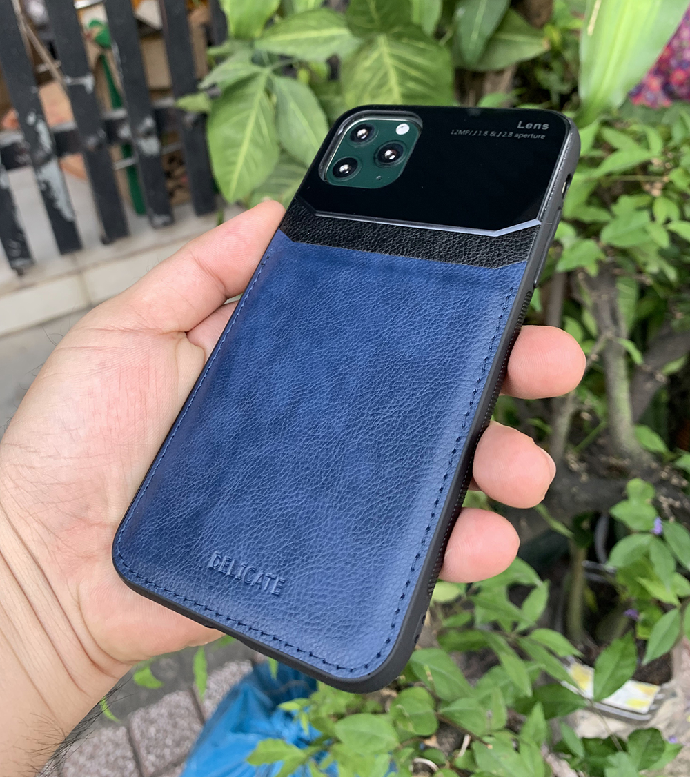 Ốp lưng da kính cao cấp dành cho iPhone 11 Pro - Màu xanh - Hàng nhập khẩu - DELICATE