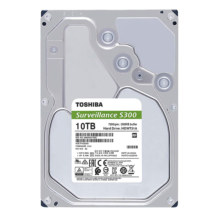 Ổ Cứng HDD Toshiba 3.5&quot; 10TB Surveillance S300 series (256MB) 7200rpm SATA3 (6Gb/s) HDWT31AUZSVA - Hàng Chính Hãng